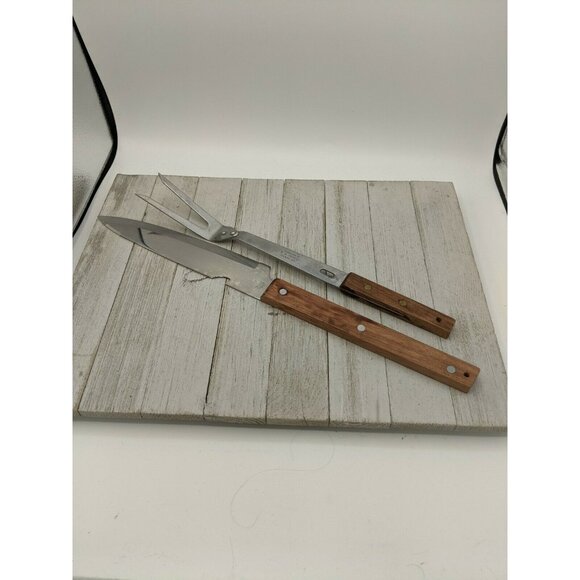 Vintage Set 2 Vernco Stainless Steel Carving Knife Fork Set Large 13" & 16" - Picture 1 of 8